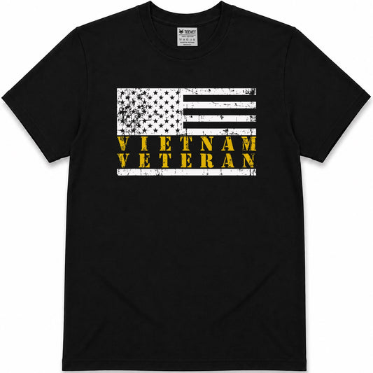 Vietnam Veteran Yellow Text Distressed American Flag T-Shirt
