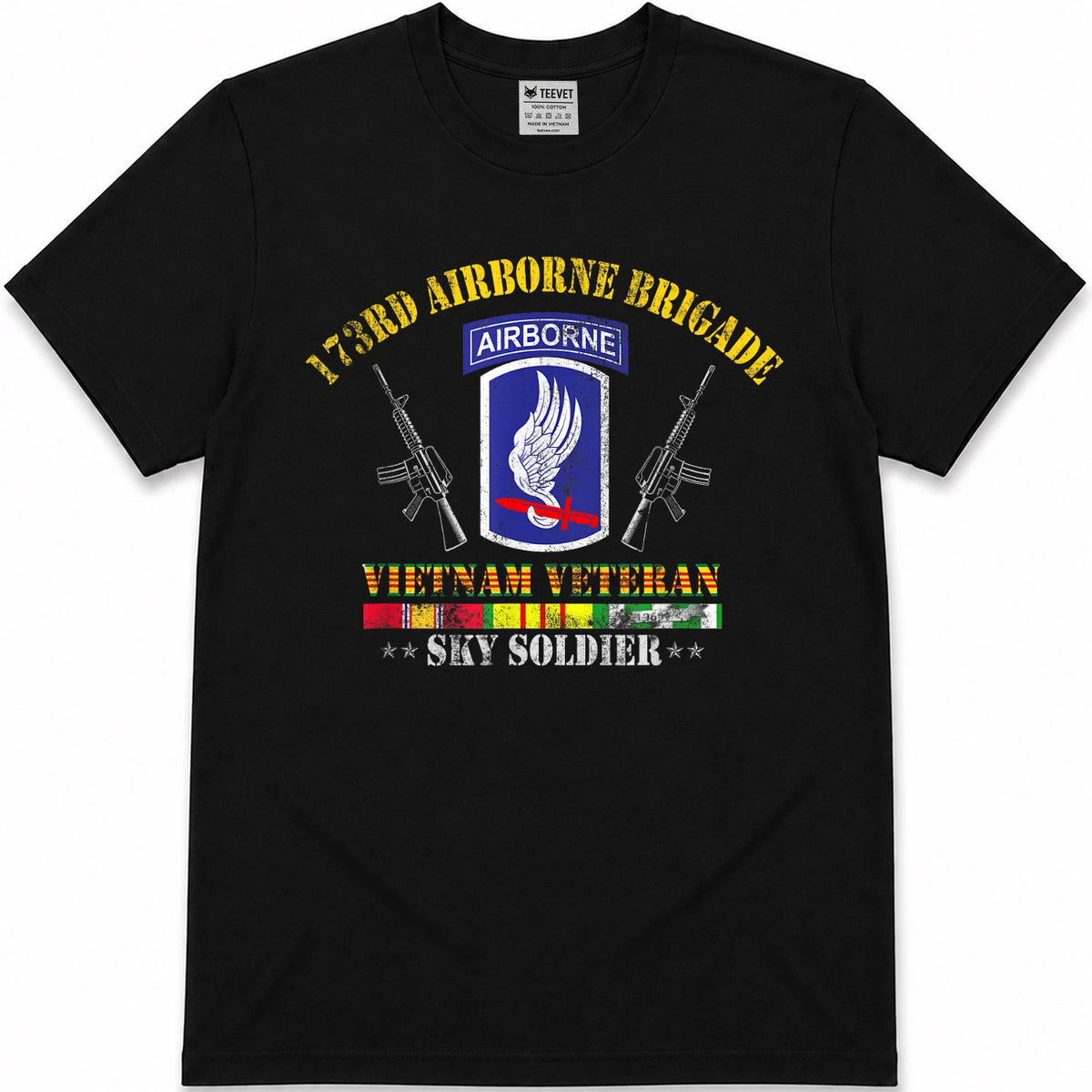 U.S Army 173rd Airborne Brigade Vietnam Veteran Flag Vintage T-Shirt