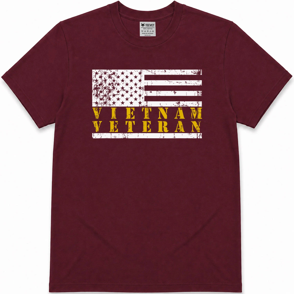 Vietnam Veteran Yellow Text Distressed American Flag T-Shirt
