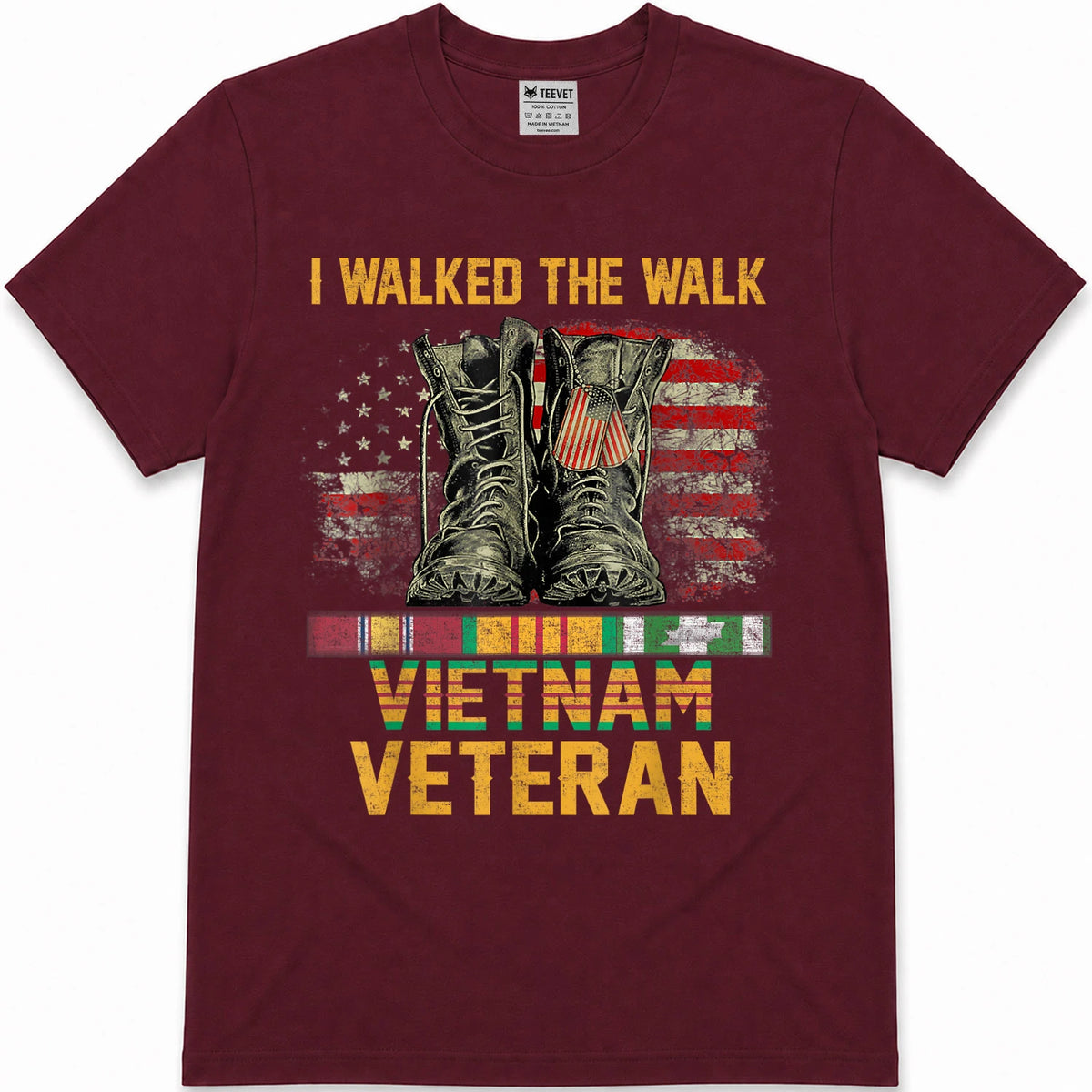 I Walked The Walk Vietnam Veteran Flag American US Vet T-Shirt