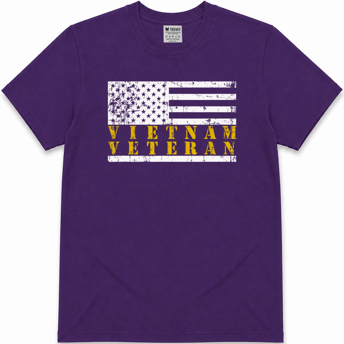 Vietnam Veteran Yellow Text Distressed American Flag T-Shirt