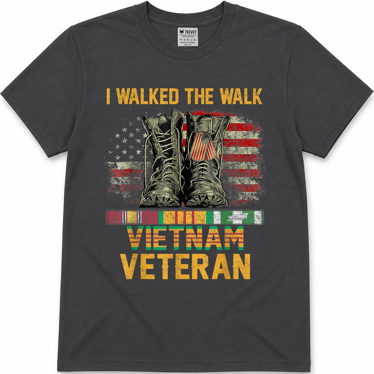 I Walked The Walk Vietnam Veteran Flag American US Vet T-Shirt