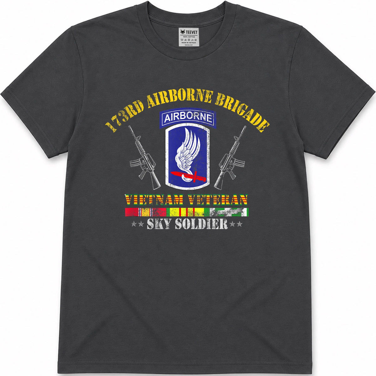 U.S Army 173rd Airborne Brigade Vietnam Veteran Flag Vintage T-Shirt