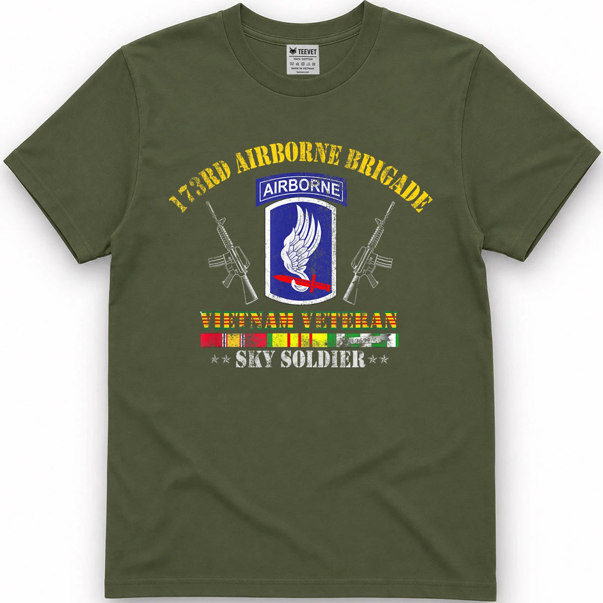 U.S Army 173rd Airborne Brigade Vietnam Veteran Flag Vintage T-Shirt