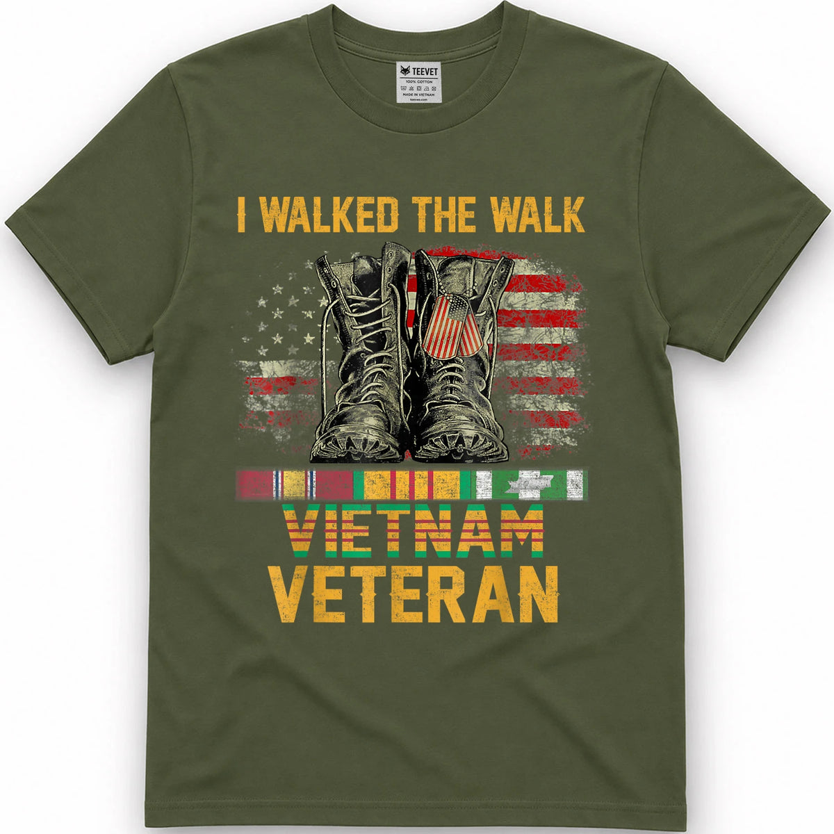 I Walked The Walk Vietnam Veteran Flag American US Vet T-Shirt